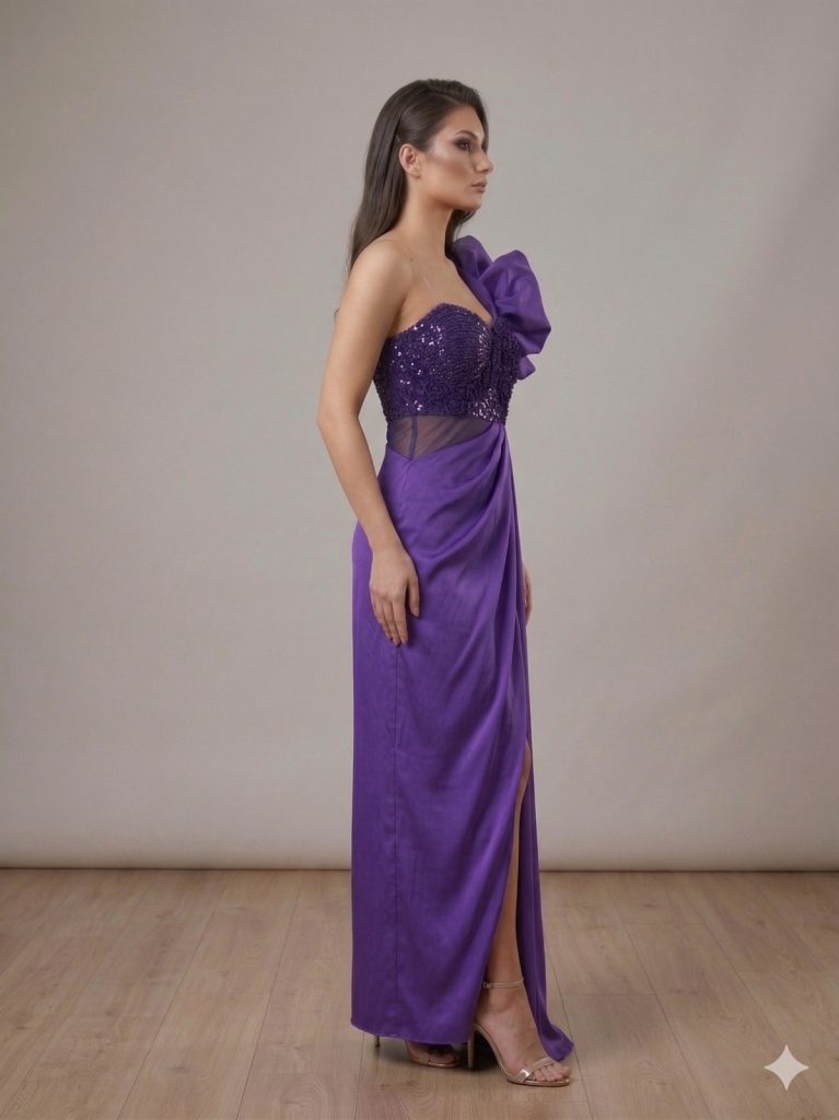 CENTİLMEN Tek Omuz Volan Detaylı Payetli Abiye Elbise  57203