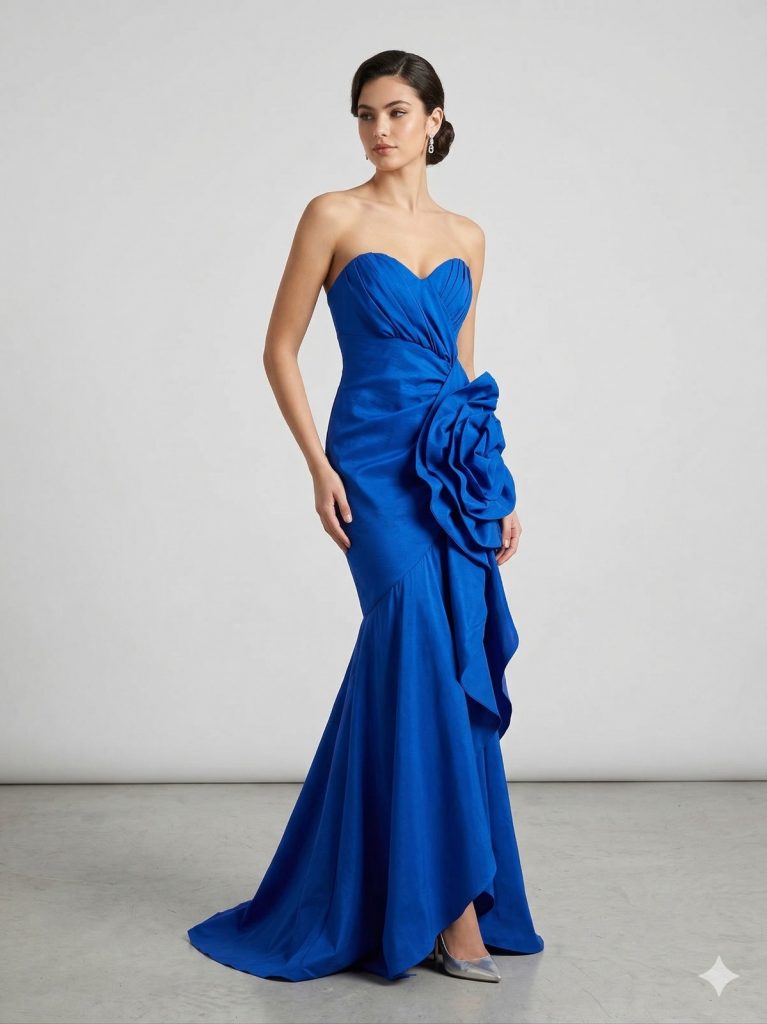 CENTİLMEN Yan Gül Detaylı Drapeli Gece Elbisesi 7060 - SAKS