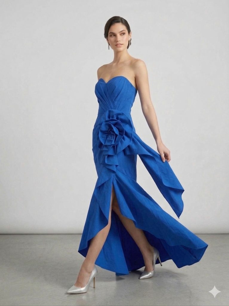 CENTİLMEN Yan Gül Detaylı Drapeli Gece Elbisesi 7060