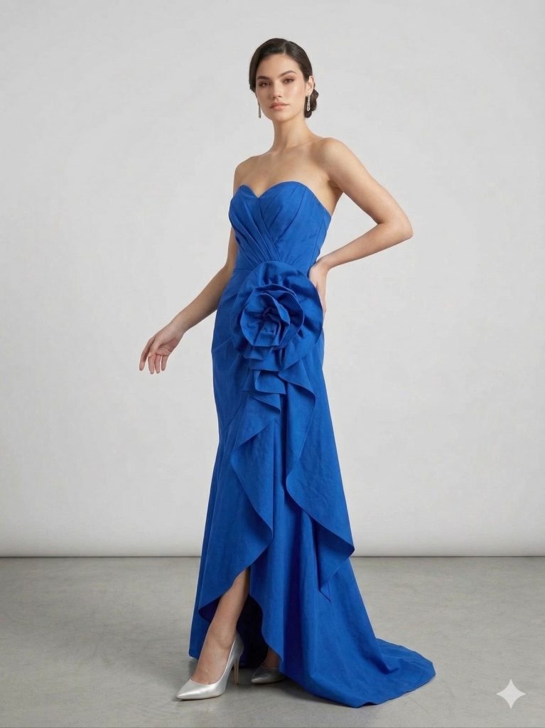 CENTİLMEN Yan Gül Detaylı Drapeli Gece Elbisesi 7060 - SAKS