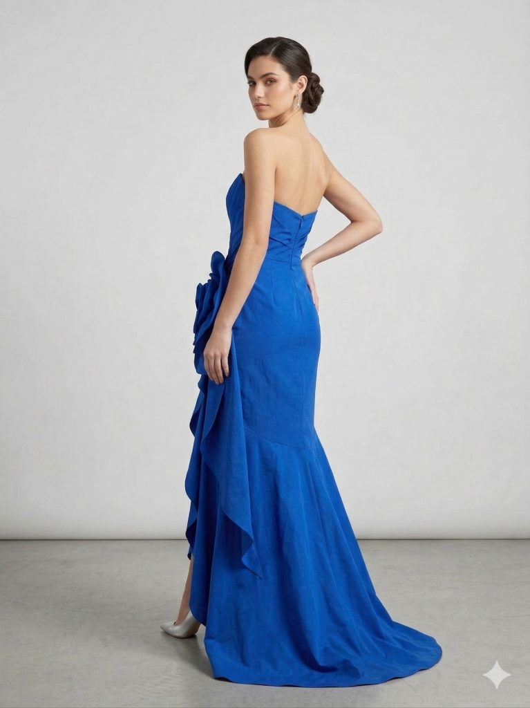 CENTİLMEN Yan Gül Detaylı Drapeli Gece Elbisesi 7060 - SAKS