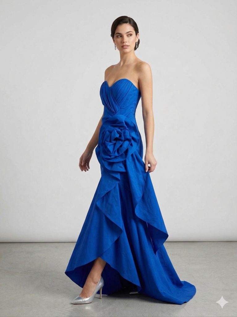 CENTİLMEN Yan Gül Detaylı Drapeli Gece Elbisesi 7060 - SAKS