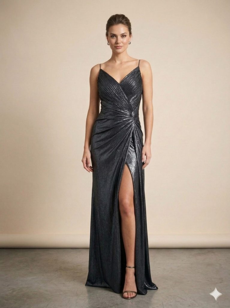 FOR COSTUME Yırtmaç Detaylı Abiye Elbise 10032 - ANTRASİT