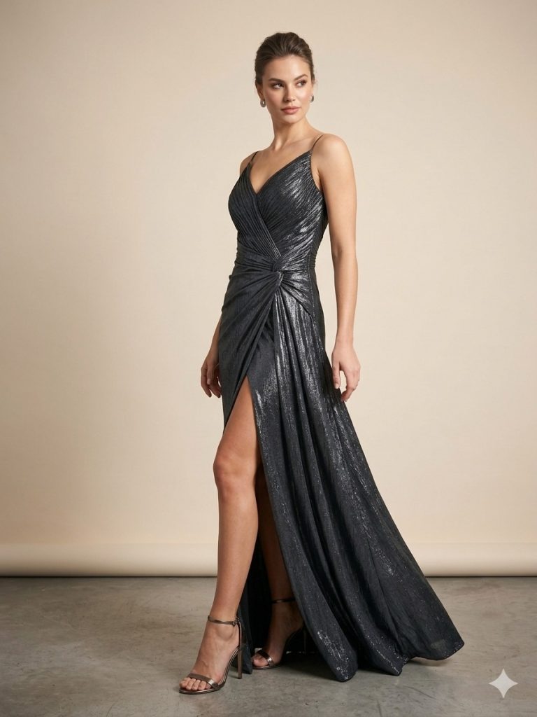 FOR COSTUME Yırtmaç Detaylı Abiye Elbise 10032 - ANTRASİT