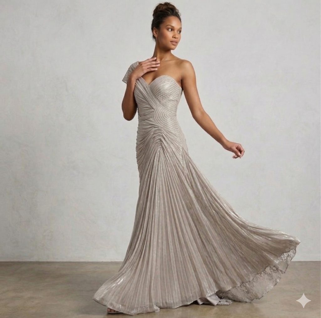 FOR COSTUME Gümüş Işıltılı Drapeli Abiye 10192 - TAŞ