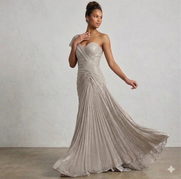 FOR COSTUME Gümüş Işıltılı Drapeli Abiye 10192