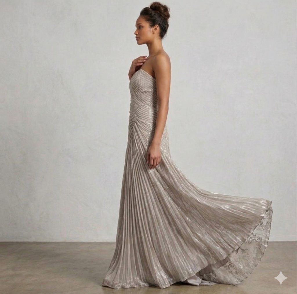 FOR COSTUME Gümüş Işıltılı Drapeli Abiye 10192 - TAŞ