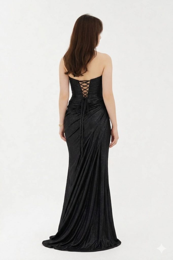 FOR COSTUME Bronz Metalik Görünümlü Tek Omuz Drapeli Abiye 10370 - Siyah