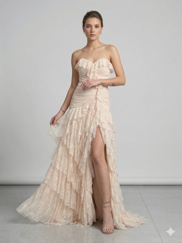 FOR COSTUME Işıltılı Asimetrik Fırfırlı Abiye 10429