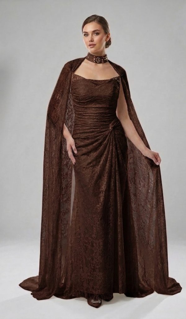 FOR COSTUME Pelerinli Dantel İşlemeli Abiye 10561