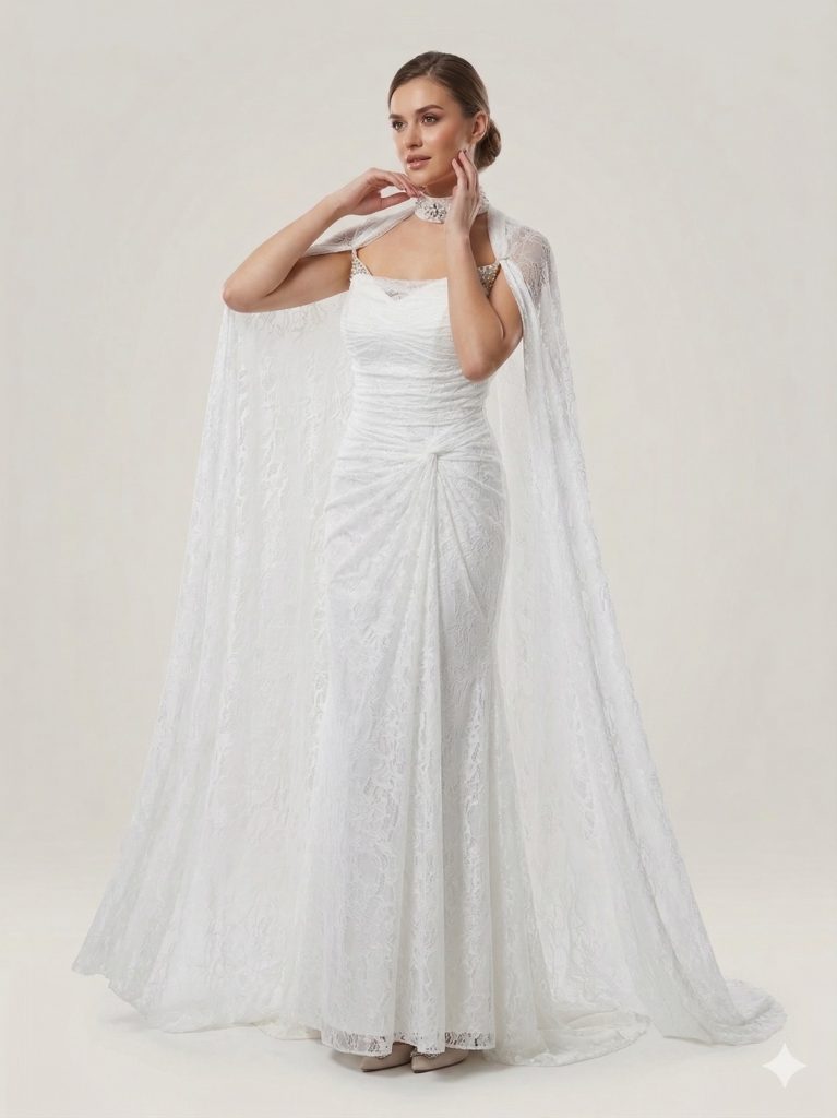 FOR COSTUME Pelerinli Dantel İşlemeli Abiye 10561 - KEKİK