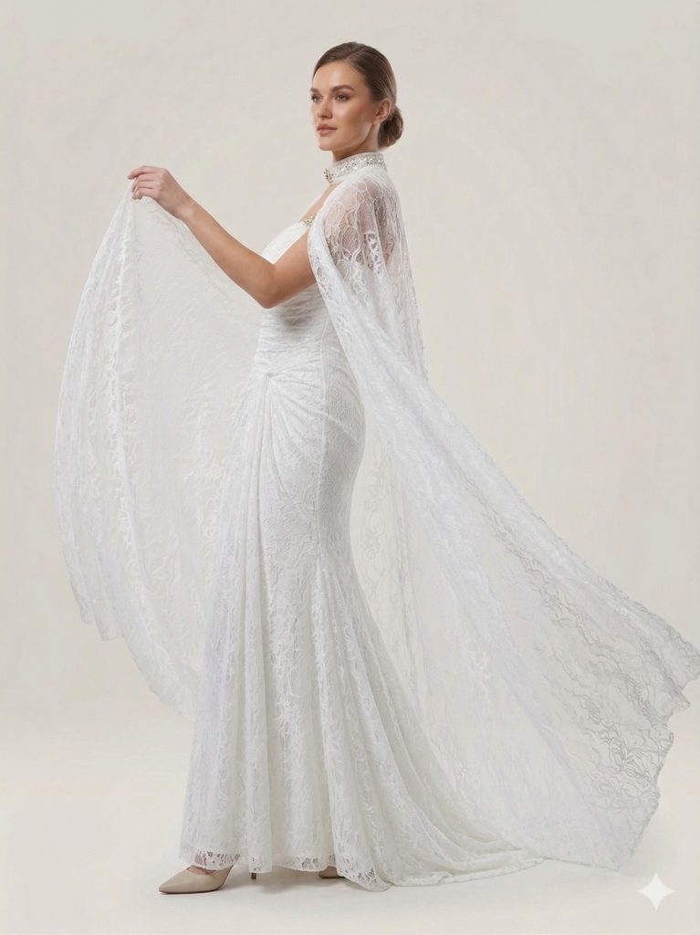 FOR COSTUME Pelerinli Dantel İşlemeli Abiye 10561 - KEKİK