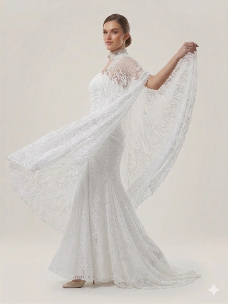 FOR COSTUME Pelerinli Dantel İşlemeli Abiye 10561 - KEKİK