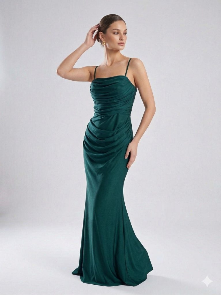 FOR COSTUME Askılı Abiye Elbise 10672 - ZÜMRÜT