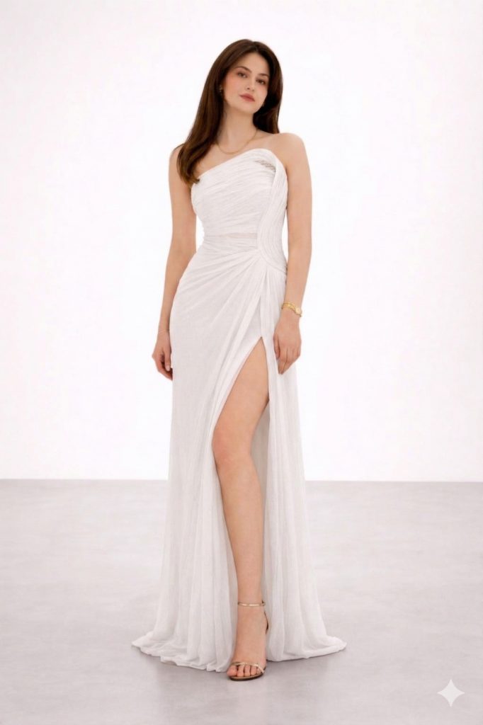 FOR COSTUME Straplez Yırtmaç Detaylı Abiye Elbise 9850