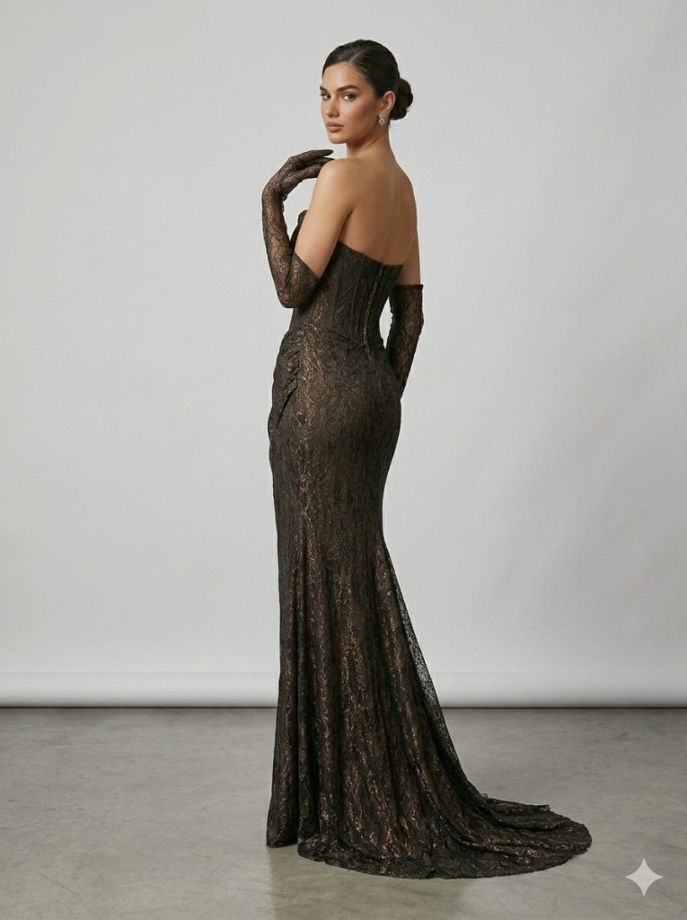 FOR COSTUME Bronz Işıltılı Dantel Korseli Abiye  9892