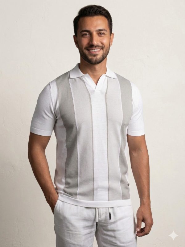 FORMENTİ Normal Kesim  Desenli Beyaz Polo Yaka Triko Tişçrt 1566