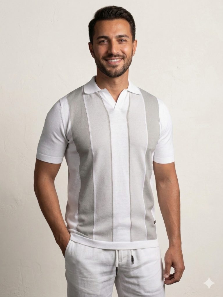 FORMENTİ Normal Kesim  Desenli Beyaz Polo Yaka Triko Tişçrt 1566 - Beyaz