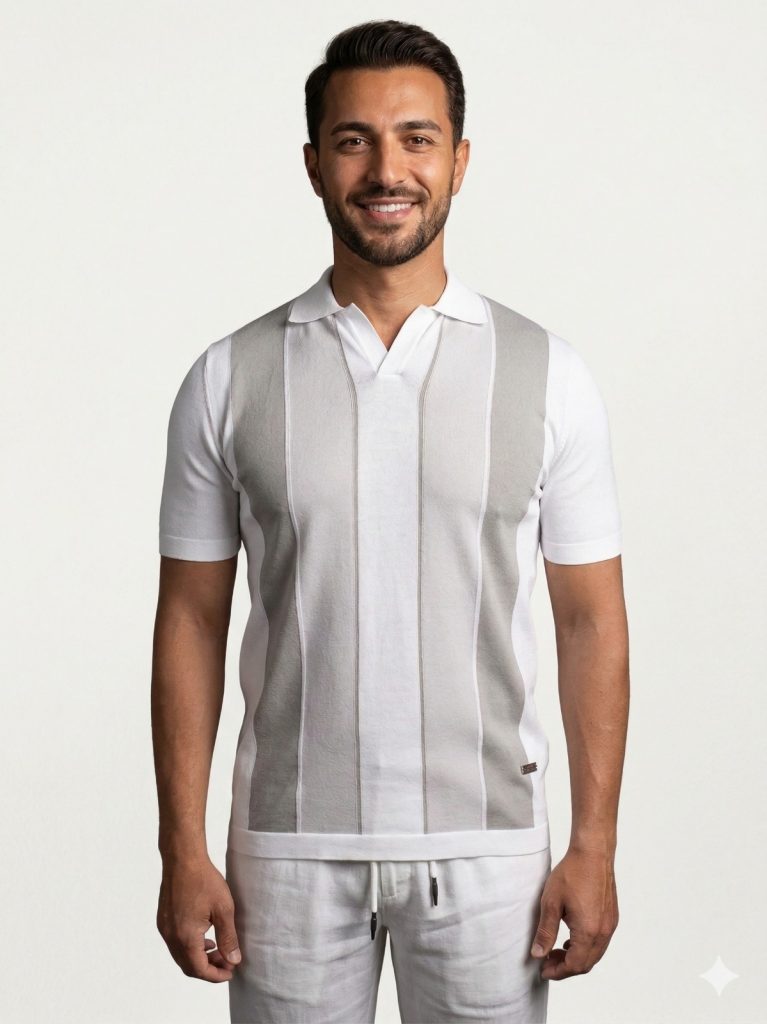 FORMENTİ Normal Kesim  Desenli Beyaz Polo Yaka Triko Tişçrt 1566 - Beyaz