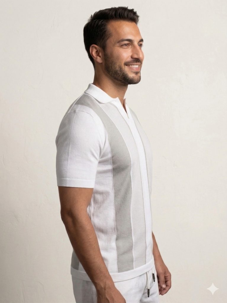 FORMENTİ Normal Kesim  Desenli Beyaz Polo Yaka Triko Tişçrt 1566 - Beyaz