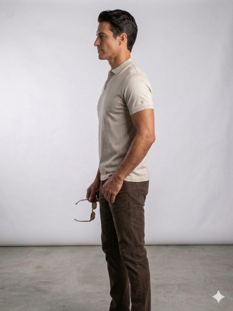 FORMENTİ Fit Desenli Merserize Tişört  1622 - BEJ