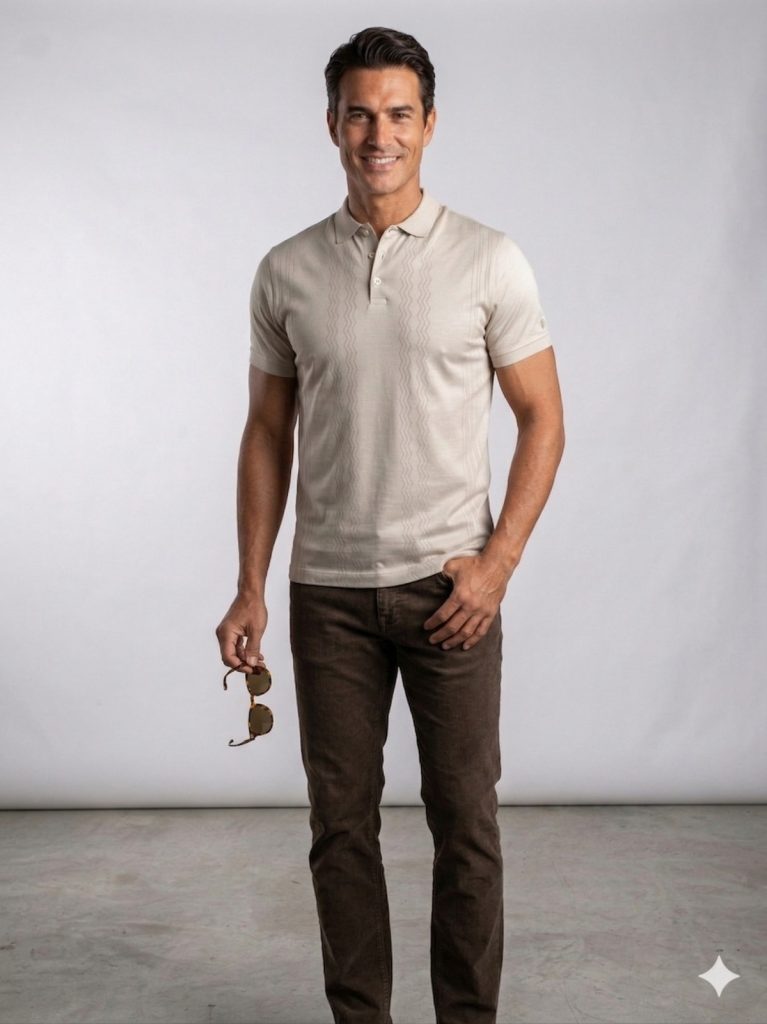 FORMENTİ Fit Desenli Merserize Tişört  1622 - BEJ