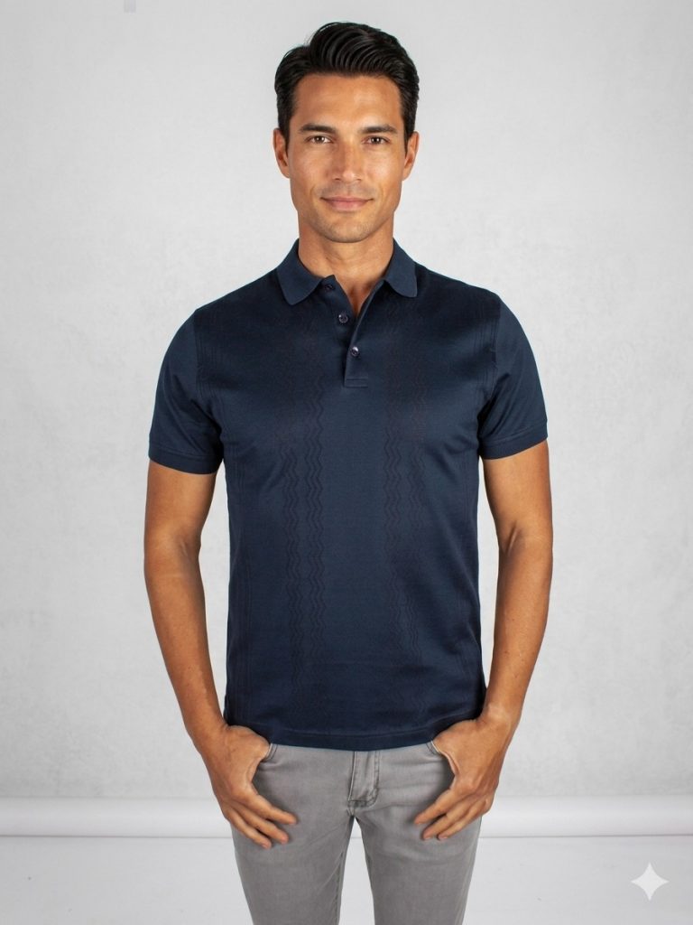 FORMENTİ Fit Desenli Merserize Tişört  1622 - Lacivert