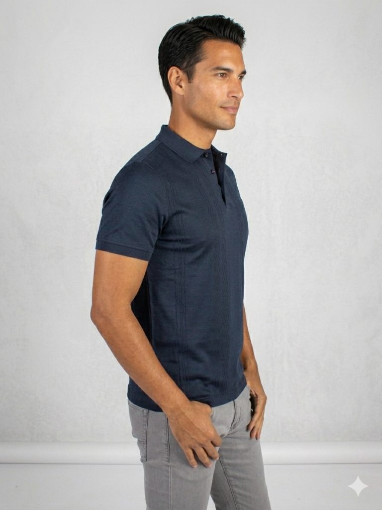 FORMENTİ Fit Desenli Merserize Tişört  1622 - Lacivert