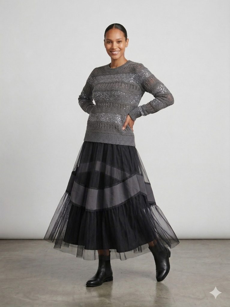 GHİSA 3'LÜ Pullu Triko Takım  9169 - Siyah