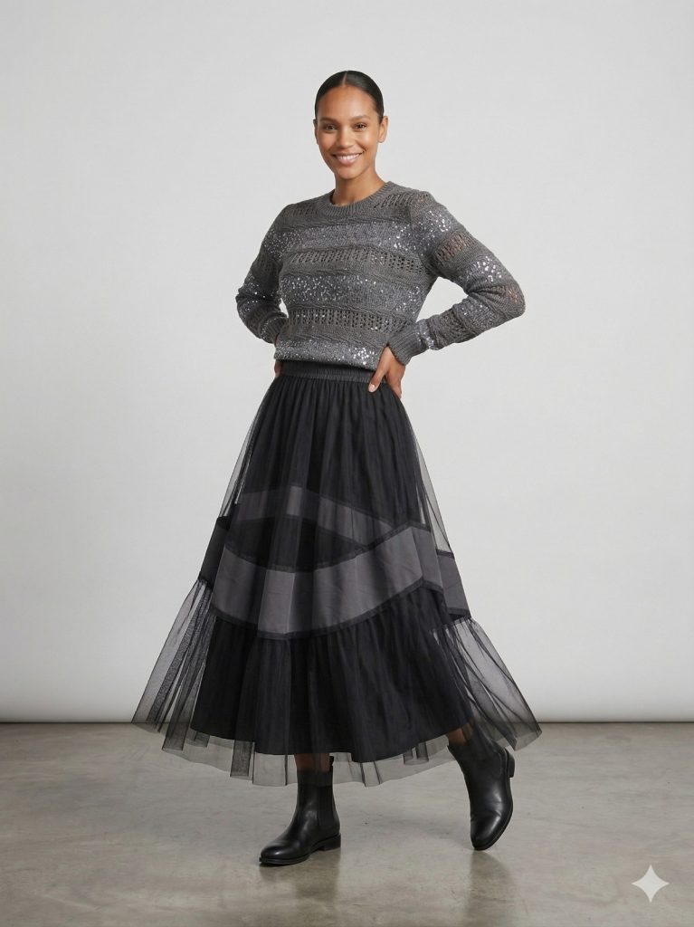 GHİSA 3'LÜ Pullu Triko Takım  9169 - Siyah