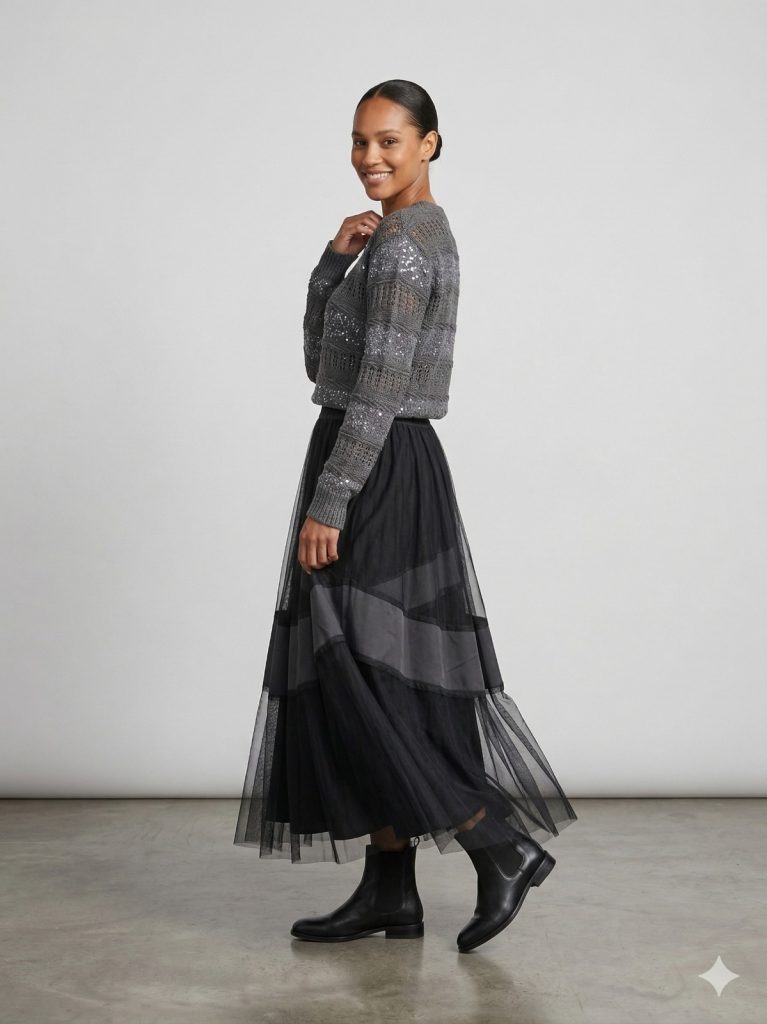 GHİSA 3'LÜ Pullu Triko Takım  9169 - Siyah