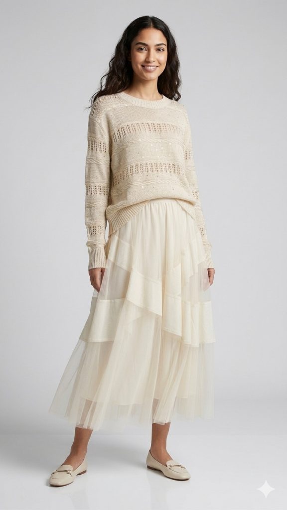 GHİSA 3'LÜ Pullu Triko Takım  9169 - BEJ