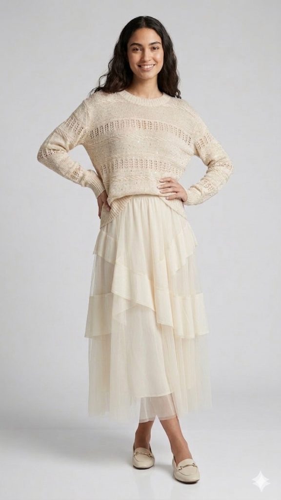 GHİSA 3'LÜ Pullu Triko Takım  9169 - BEJ