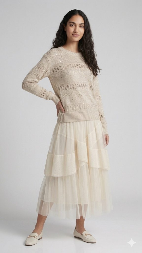 GHİSA 3'LÜ Pullu Triko Takım  9169 - BEJ