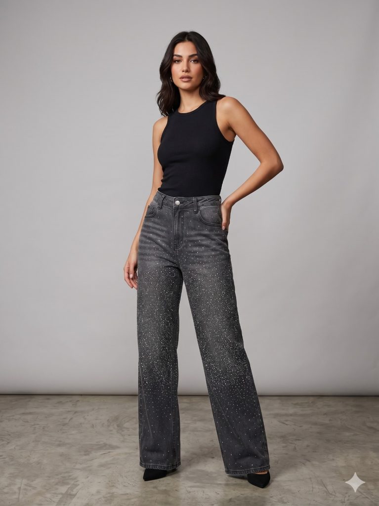 GHİSA Taş İşlemeli Pantolon 8181 - Siyah