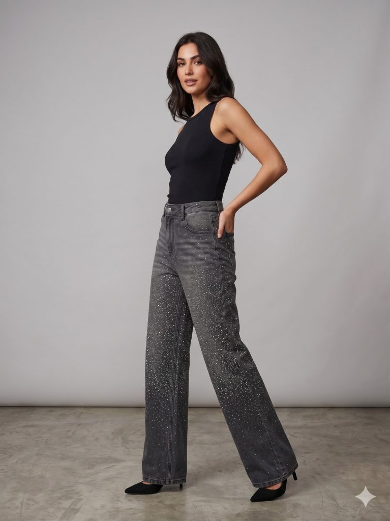 GHİSA Taş İşlemeli Pantolon 8181 - Siyah