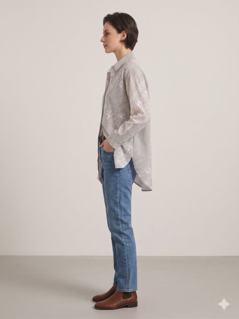 GHİSA Dantel Detaylı Çizgili Tunik 4316 - kahve