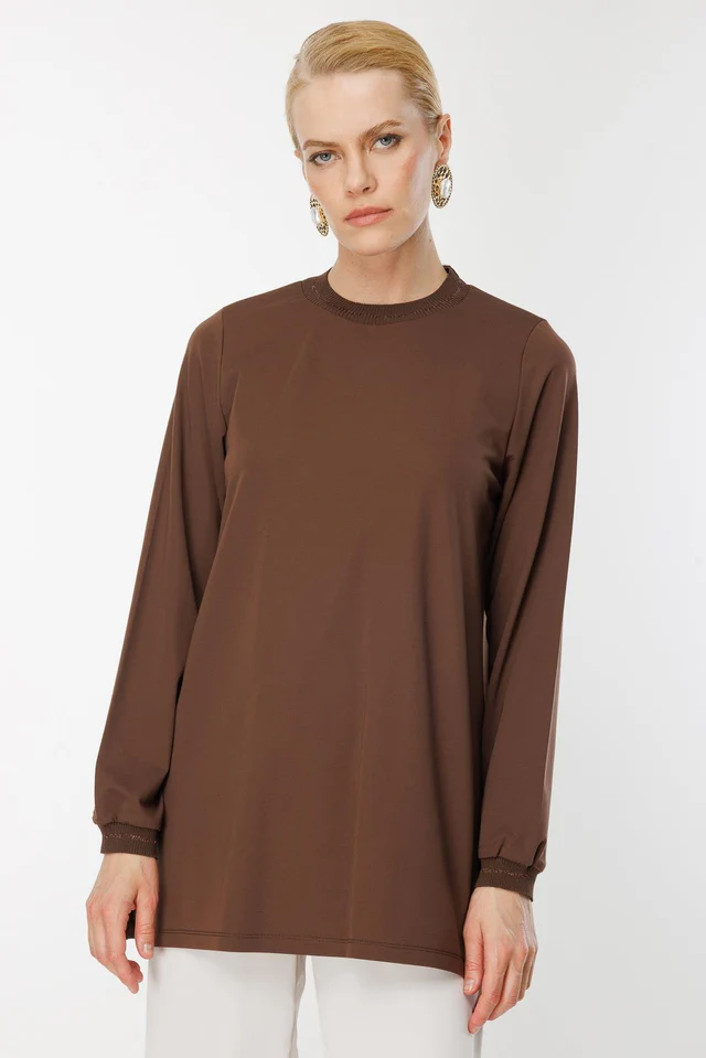 GHİSA Uzun Kol Basic Tunik 4829 - kahve