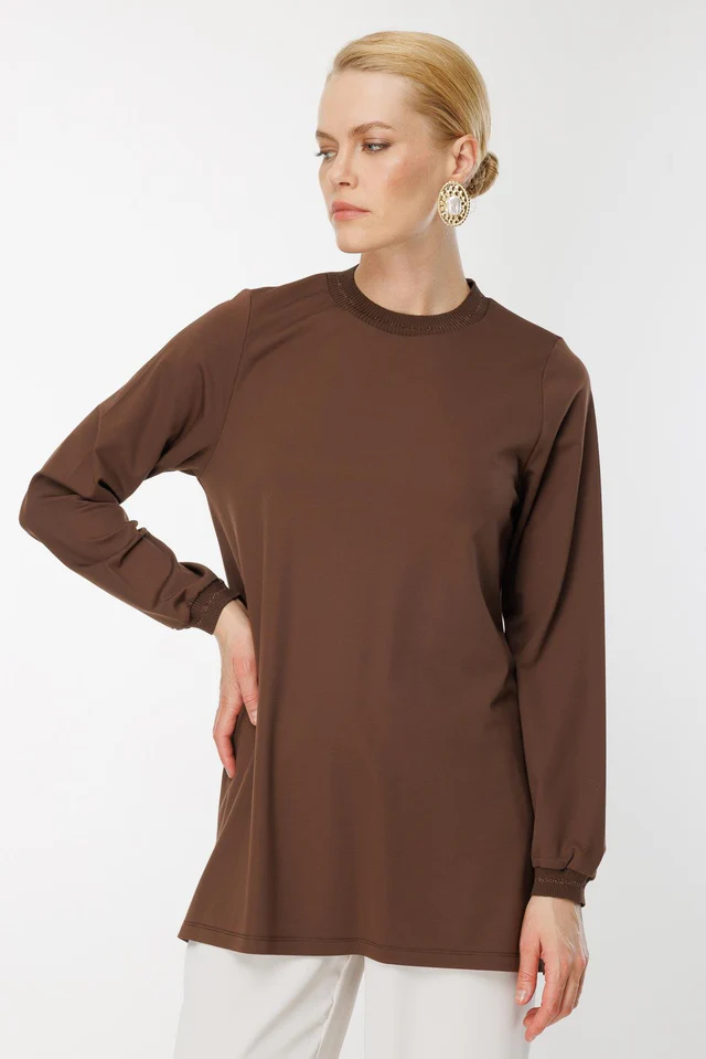 GHİSA Uzun Kol Basic Tunik 4829 - kahve