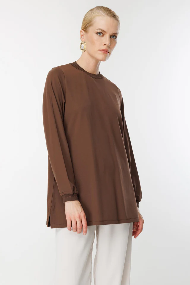 GHİSA Uzun Kol Basic Tunik 4829 - kahve