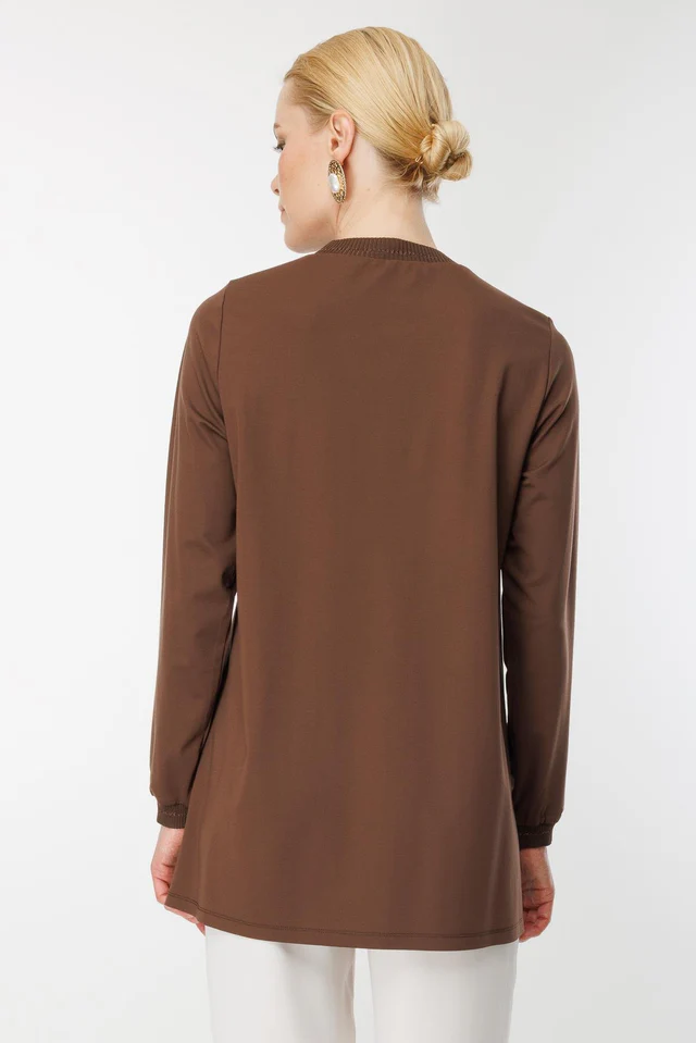 GHİSA Uzun Kol Basic Tunik 4829 - kahve