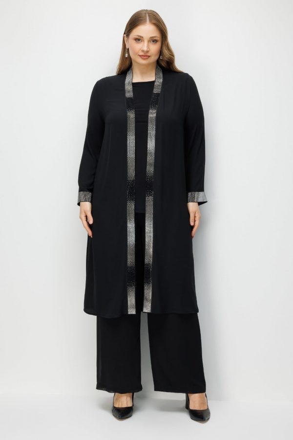 Modailgi Yaka Bantı ve Manşeti Taş Detaylı Uzun İkili Takım 40363