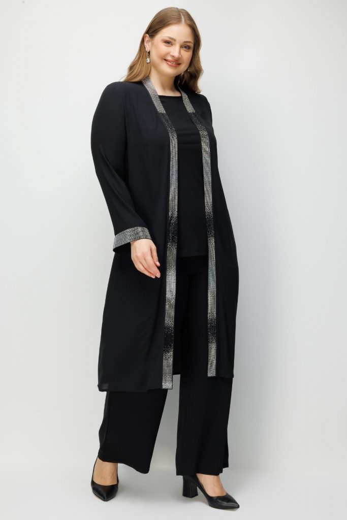 Modailgi Yaka Bantı ve Manşeti Taş Detaylı Uzun İkili Takım 40363