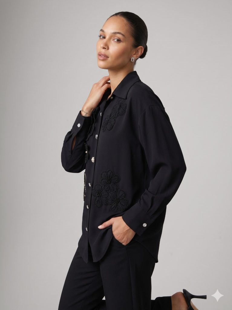 GİLDA Çiçek İşleme Detaylı Gömlek 40136 - Siyah