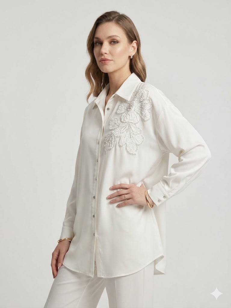 GİLDA Taş İşlemeli Detaylı Gömlek 40142 - EKRU