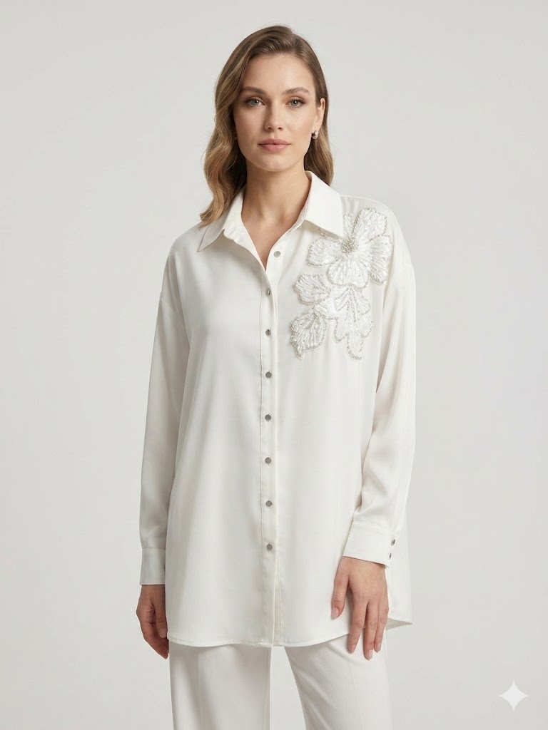 GİLDA Taş İşlemeli Detaylı Gömlek 40142 - EKRU
