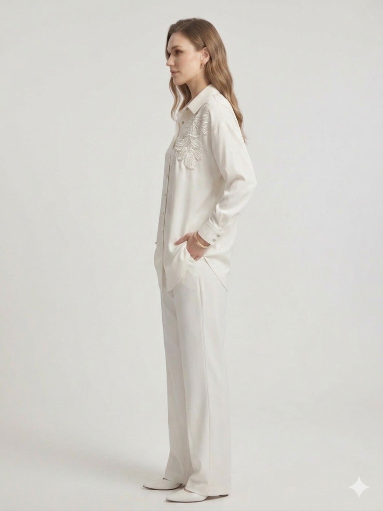 GİLDA Taş İşlemeli Detaylı Gömlek 40142 - EKRU