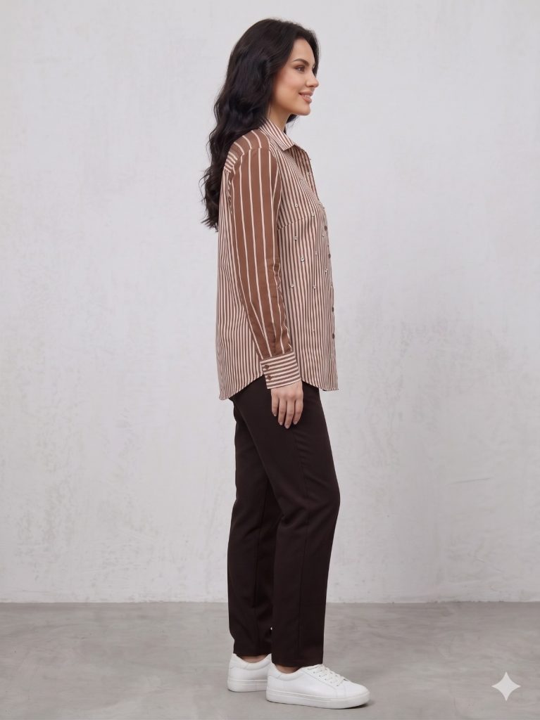 GİLDA Taş İşlemeli Çizgli Gömlek 40352 - kahve