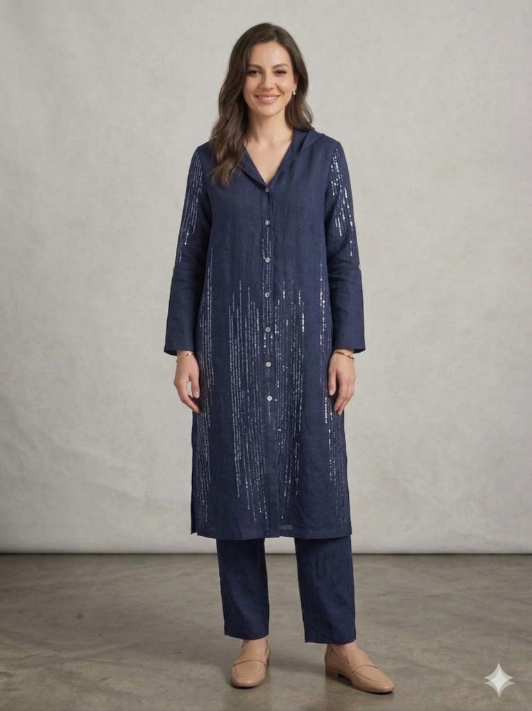 GİLDA Pul İşlemeli Kapuşonlu Tunik 40271 - Lacivert