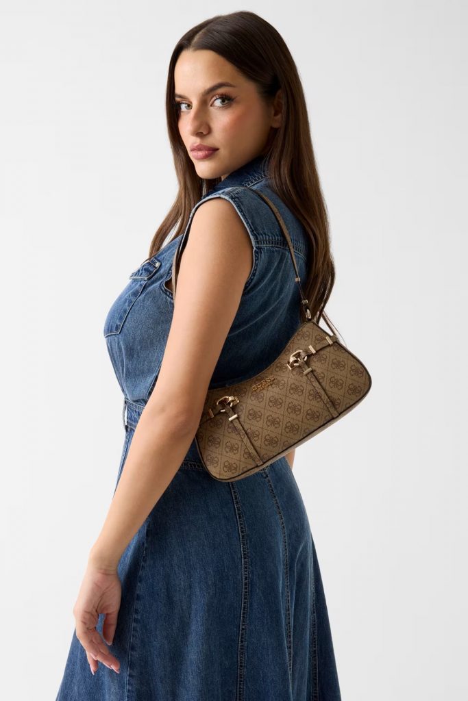 GUESS Leona Logo Omuz Çantası HWSG9917180 - Latte